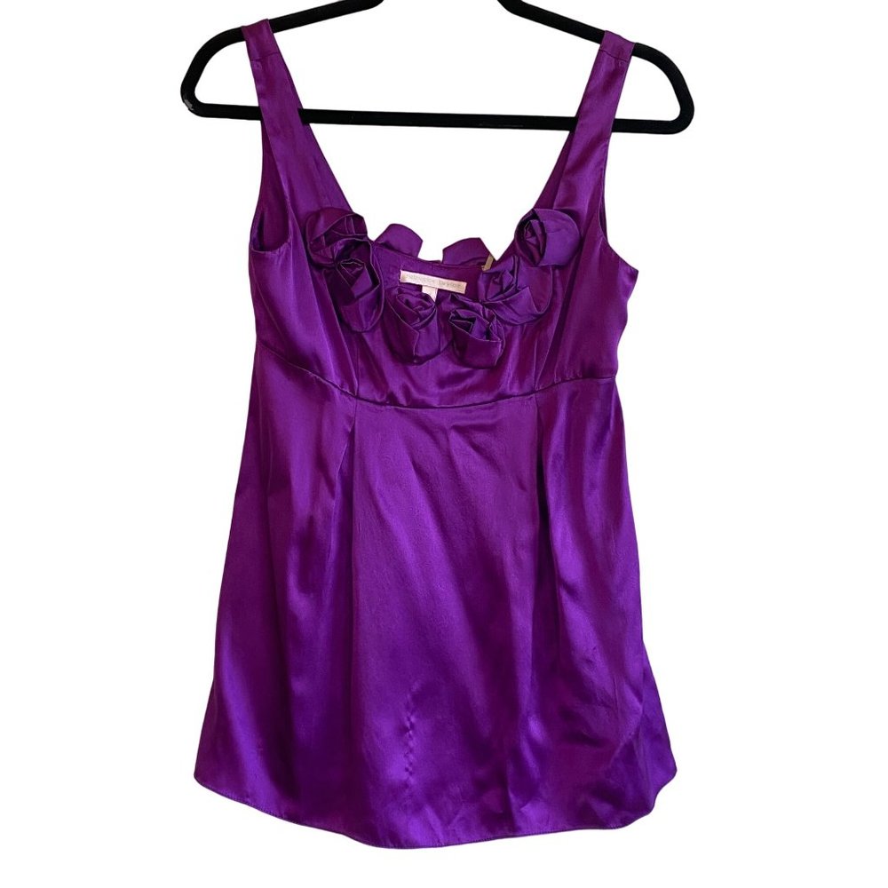 Rebecca Taylor Silk Purple Flower Rose Accent Sleeveless Blouse Top 4 Small ** - Picture 15 of 15
